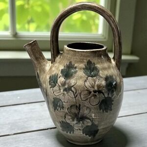 Vintage MCM Studio Art Floral Glazed Terracotta Teapot Irie Ceramics Jamaica